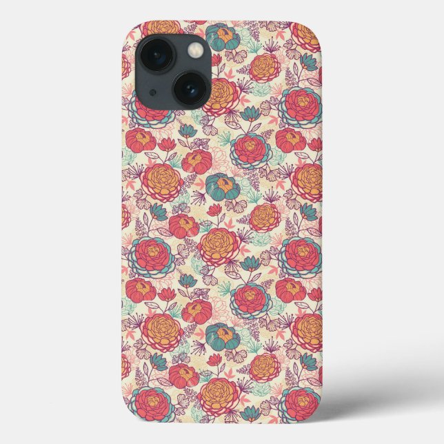 Peony flowers and leaves pattern (Verso)