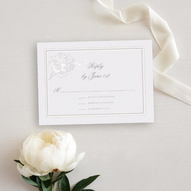 Peony Modern Formal Elegant Ivory Resposta ao Casa (peony wedding rsvp reply formal modern classic traditional calligraphy double frame faux embossed)