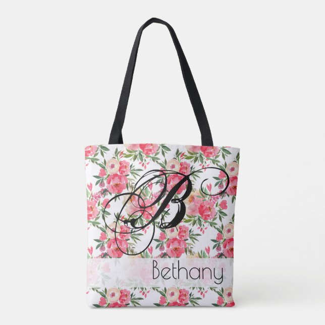 Peony Rosa Floral Tote Bag (Verso)