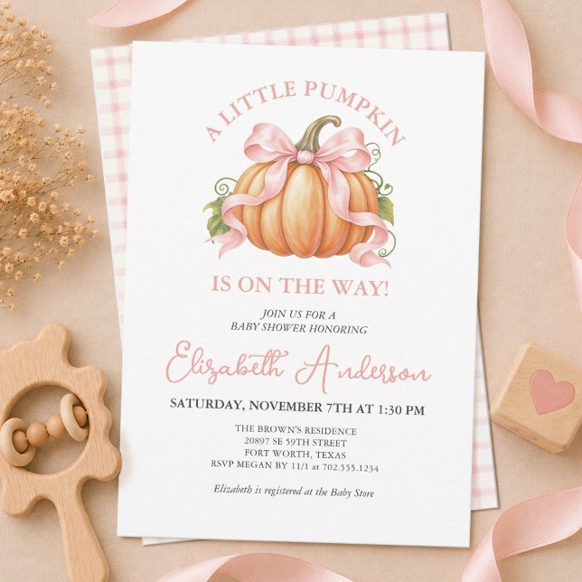 Pequena Abóbora a Caminho Convite de Chá de Bebê A (A cute girls fall themed baby shower, A little pumpkin is on the way. Personalize it for your party)