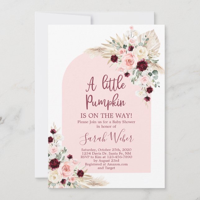  Pequena abóbora pampas chá de fraldas convite (Frente)