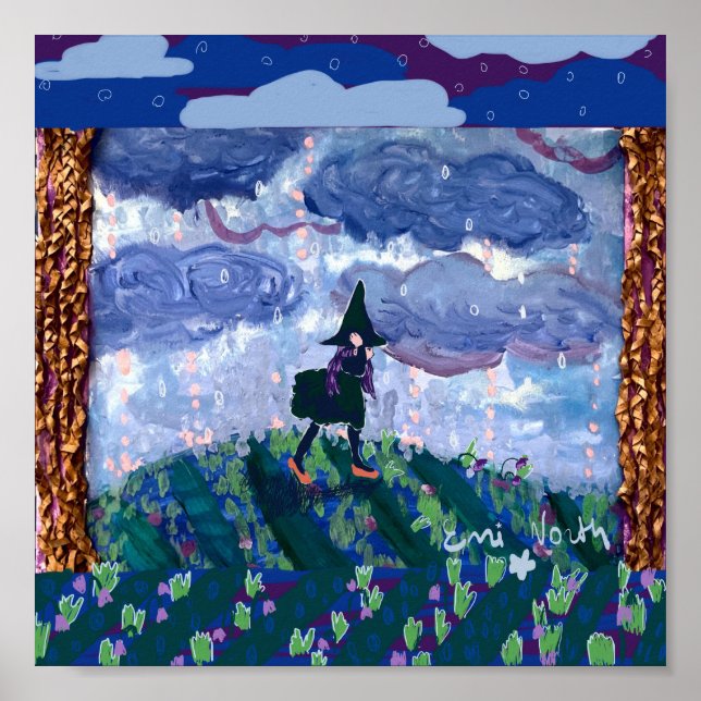 Pequena bruxa e poster de chuva (Frente)