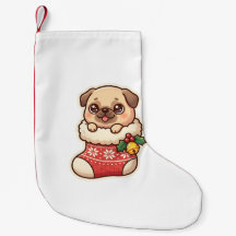 Cachorro Pug Fofo em uma Meia de Natal