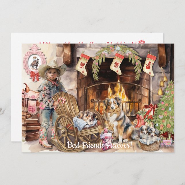 Pequena Cowgirl com seu Cartão de Férias do Servid (Frente/Verso)