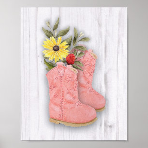 Pequena Cowgirl Pink Bootie Nursery Art Impressão