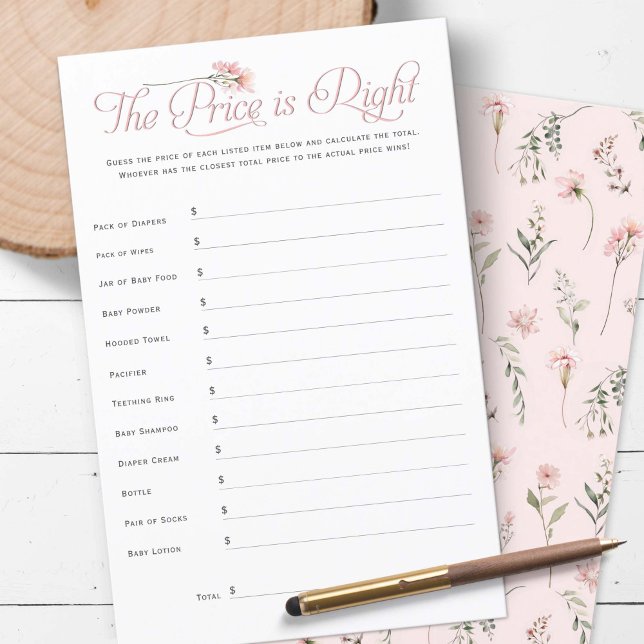 pequena flor silvestre o preço está certo jogo de  (Pink Wildflower, The price is right baby girl shower games)
