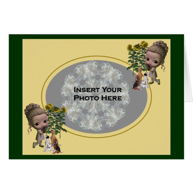 Pequena Garota E Cartão com fotos De Cachorros (Frente horizontal)