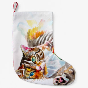 Pequena Gato Atigrado Fofo Meia de Natal dos Gatos Alegres