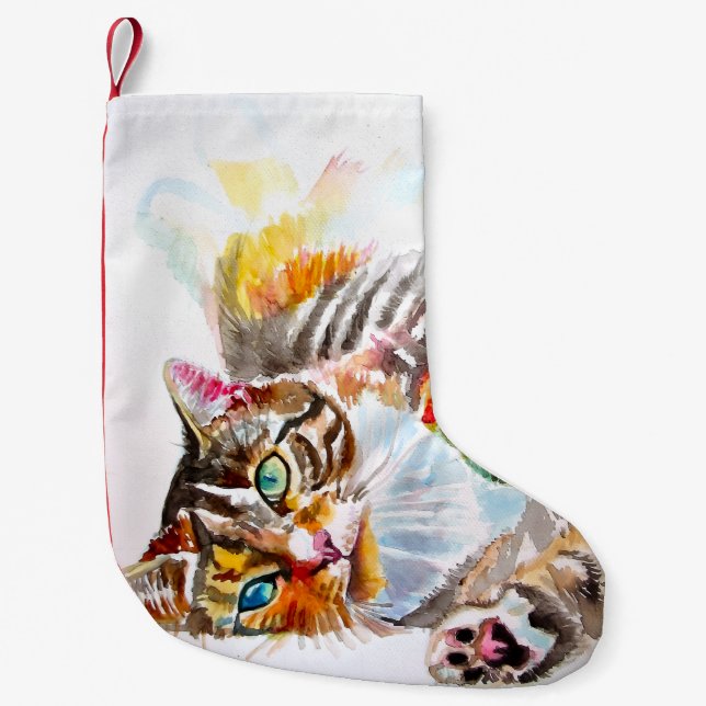 Pequena Gato Atigrado Fofo Meia de Natal dos Gatos Alegres (Frente)