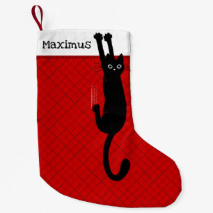 Pequena Gato Preto Pendurado em Meia de Natal Engraçada