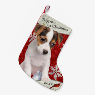 Pequena Meia adorável do Natal do filhote de cachorro de