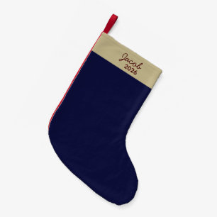 Pequena Meia de Natal azul-marinho personalizada com nome