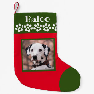 Pequena Meia de Natal com Foto de Cachorro e Topo Verde
