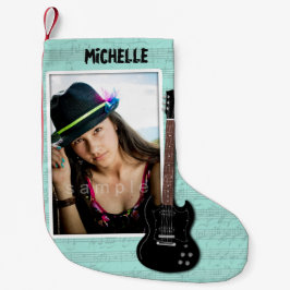 Pequena Meia de Natal com Foto de Tocador de Guitarra