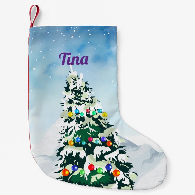 Pequena Meia de Natal com nome personalizado (Frente)