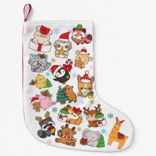 Pequena Meia de Natal com Padrão de Animais Fofos Kawaii