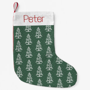 Pequena Meia de Natal com Padrão de Árvore Personalizado