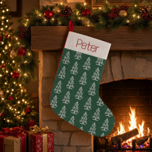 Pequena Meia de Natal com Padrão de Árvore Personalizado