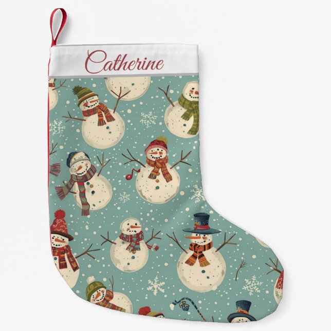 Pequena Meia de Natal de Boneco de Neve Fofo (Frente)