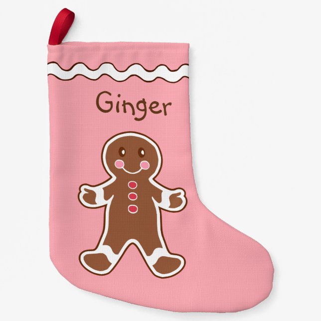 Pequena Meia de Natal de Gengibre Rosa (Frente)