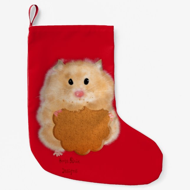 Pequena Meia de Natal de hamster com biscoito (Frente)