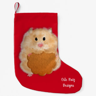 Pequena Meia de Natal de hamster fofo e biscoito