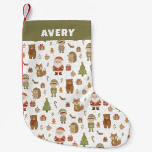 Pequena Meia de Natal Floresta Desenhada à Mão