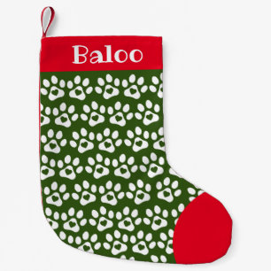 Pequena Meia de Natal Impressão de Pata Verde Vermelho