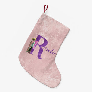 Pequena Meia de Natal Personalizada com Letra R Fada Brilh