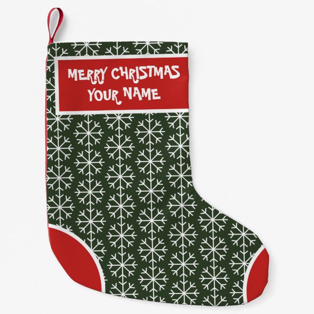 Pequena Meia de Natal personalizada com padrão de floco de (Frente)