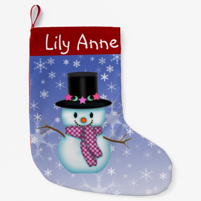 Pequena Meia de Natal Personalizada de Boneco de Neve Feli (Frente)