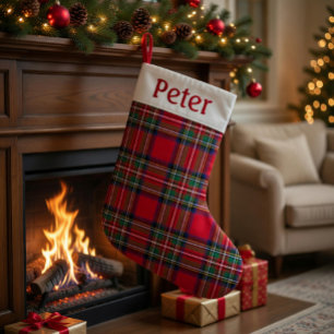 Pequena Meia de Natal Personalizada Xadrez Vermelho