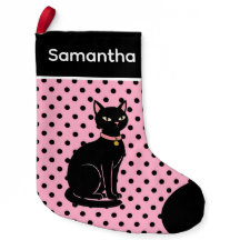 Meia de Natal Rosa Gato Preto Retro