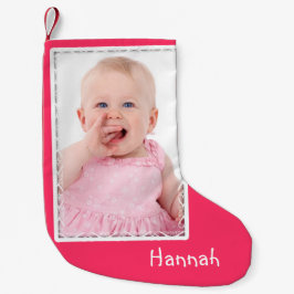Pequena Meia de Natal rosa personalizada com foto para men