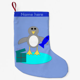 Pequena Meia Personalizada de Natal Pinguim Pescando