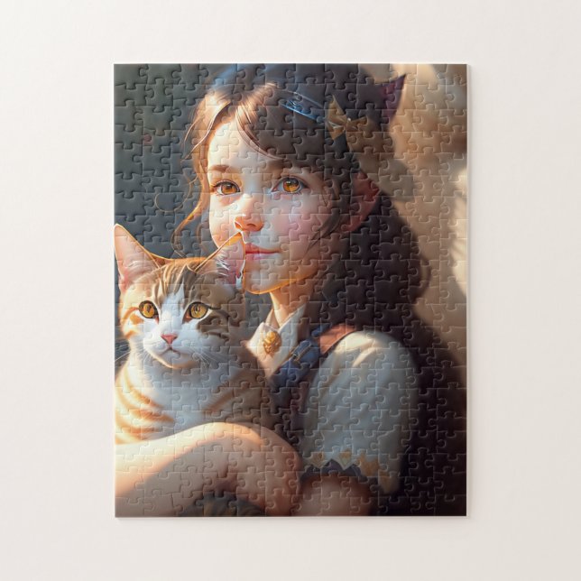 PEQUENA MENINA E QUEBRA-CABEÇA DE JIGSAW DE ARTE G (Vertical)
