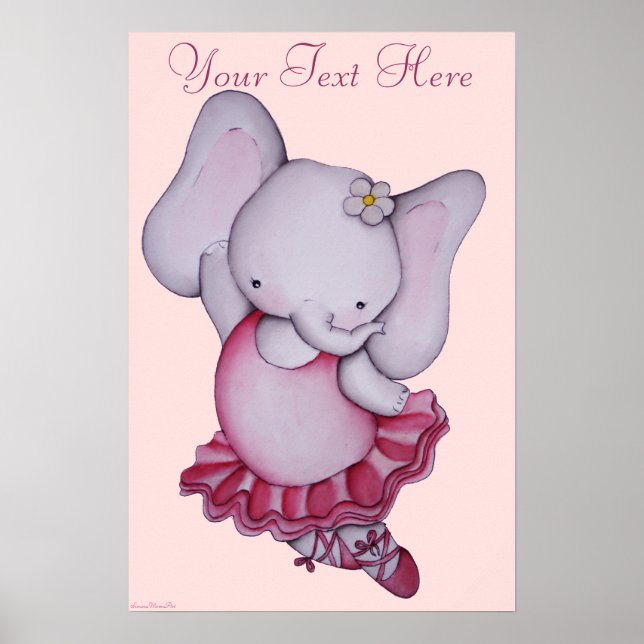 Pequena Poster de Elefante Ballerina para Crianças (Frente)