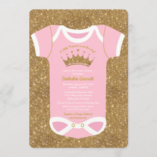 Pequena Princesa Bebê Rosa e Dourada Convite Para