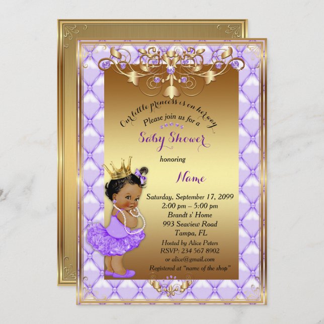 Pequena Princesa Étnica, Convite para Chás de fral (Frente/Verso)