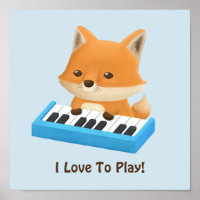 Pequena Raposa Adora Jogar Poster de Lição de Pian