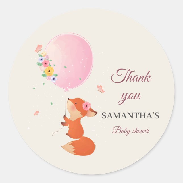 Pequena raposa fofa com adesivo de balão (Frente)