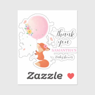 Pequena raposa fofa com adesivo de balão