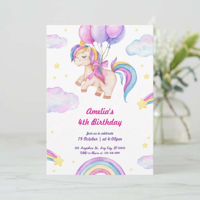 Pequena Senhorita Pink Noorna Convite de Aniversár (Em pé/Frente)