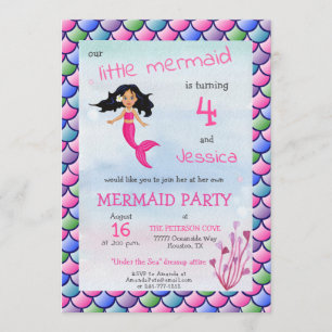 Pequena Sereia Convite de aniversário Azul Rosa