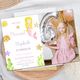Pequena Sereia Convites de Aniversário com Foto