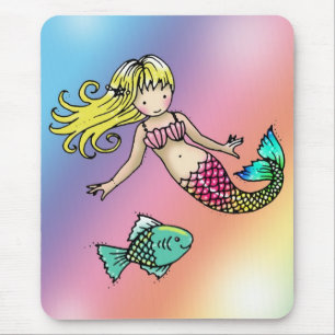 Pequena Sereia e Peixe  Mousepad