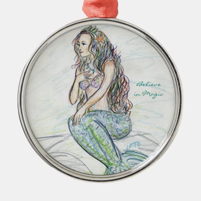 Pequena Sereia em Ornamentos Personalizados de Art (Frente)