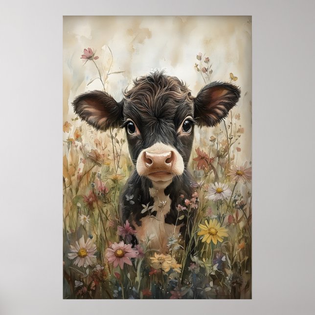 Pequena Vaca em Impressão de Flores Silvestres, Pá (Frente)