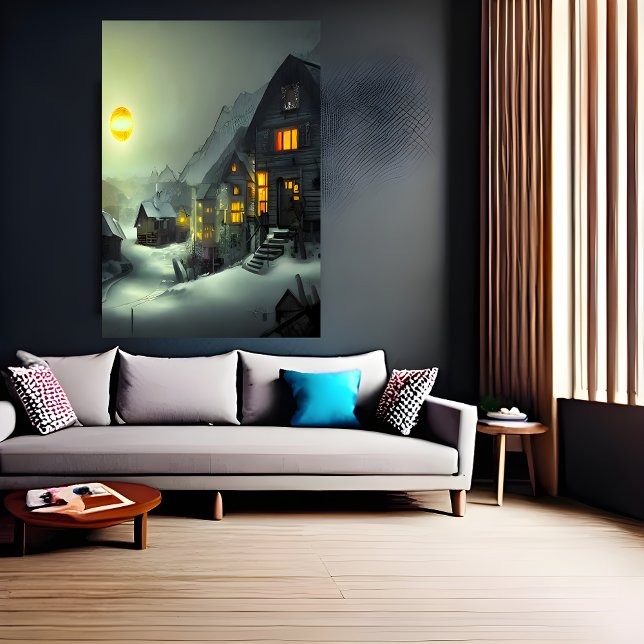 Pequena vila na neve | AI Art Poster (Criador carregado)