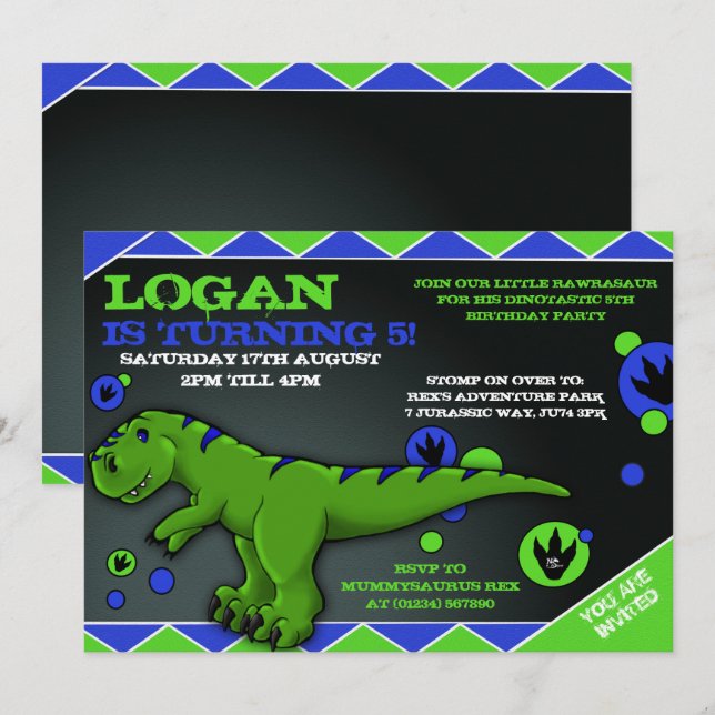 Pequenas Convites de aniversário Rex (Frente/Verso)